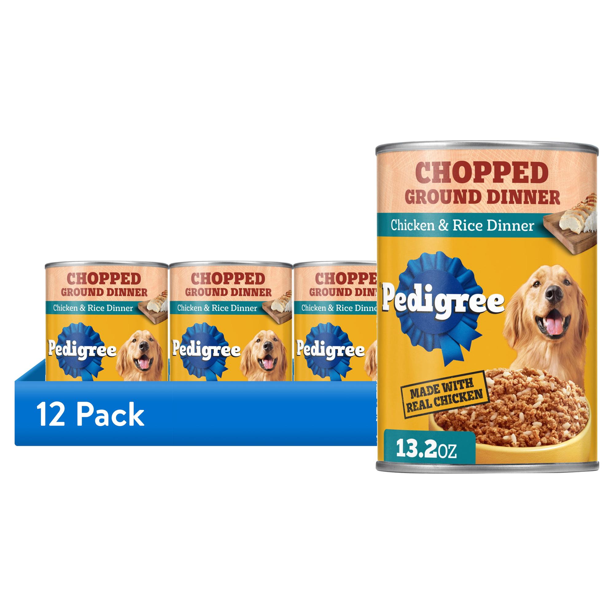 (12 pack) Pedigree Chopped Ground Dinner Chicken & Rice Dinner Adult Soft Wet Dog Food, (12) 13.2 oz Cans