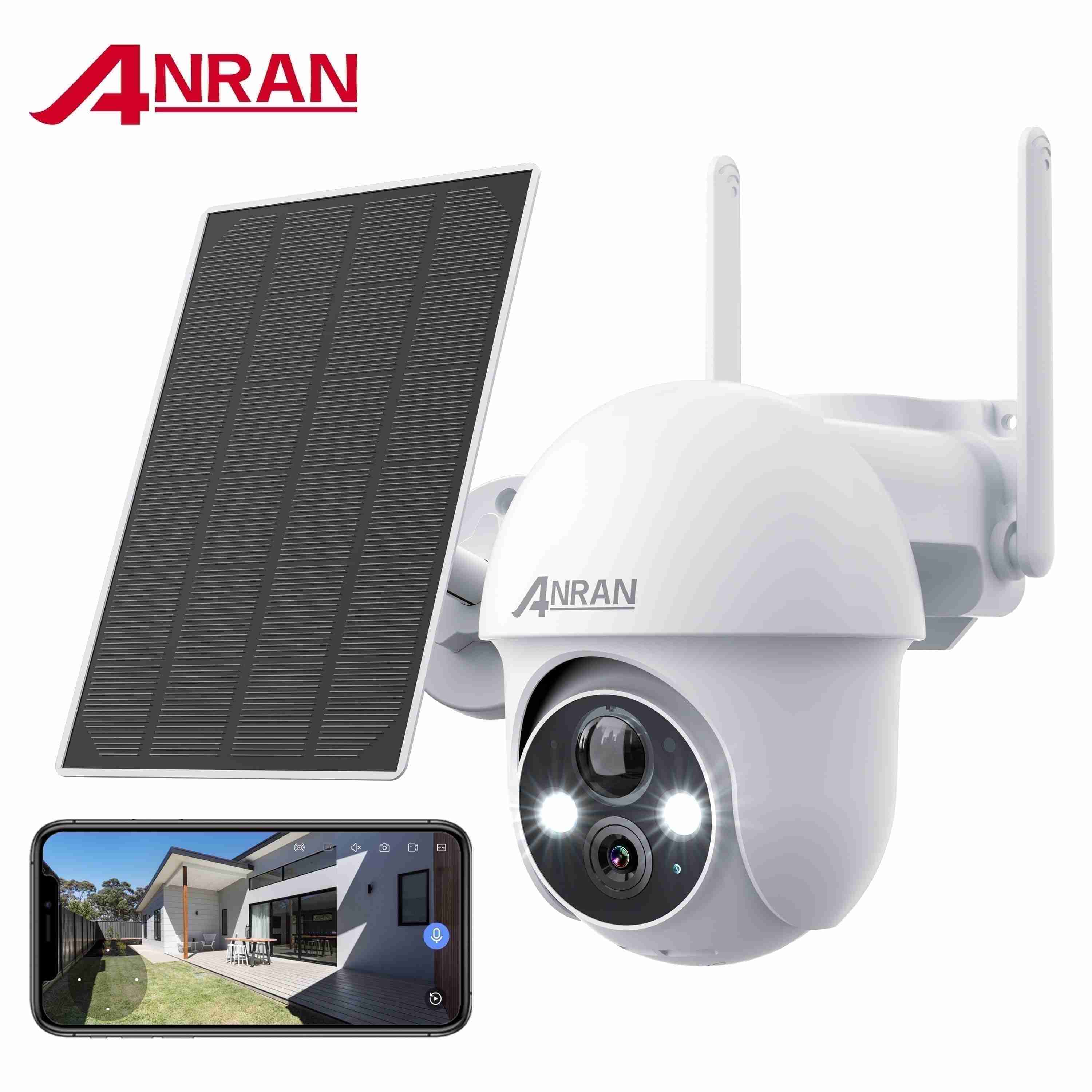 2K Solar Security Camera with Spotlight, ANRAN 360Â° View Wireless Outdoor Camera, Waterproof PIR Detection, Rechargeable Battery Powered Home Surveillance Camera with Color Night Vision 2-Way Audio