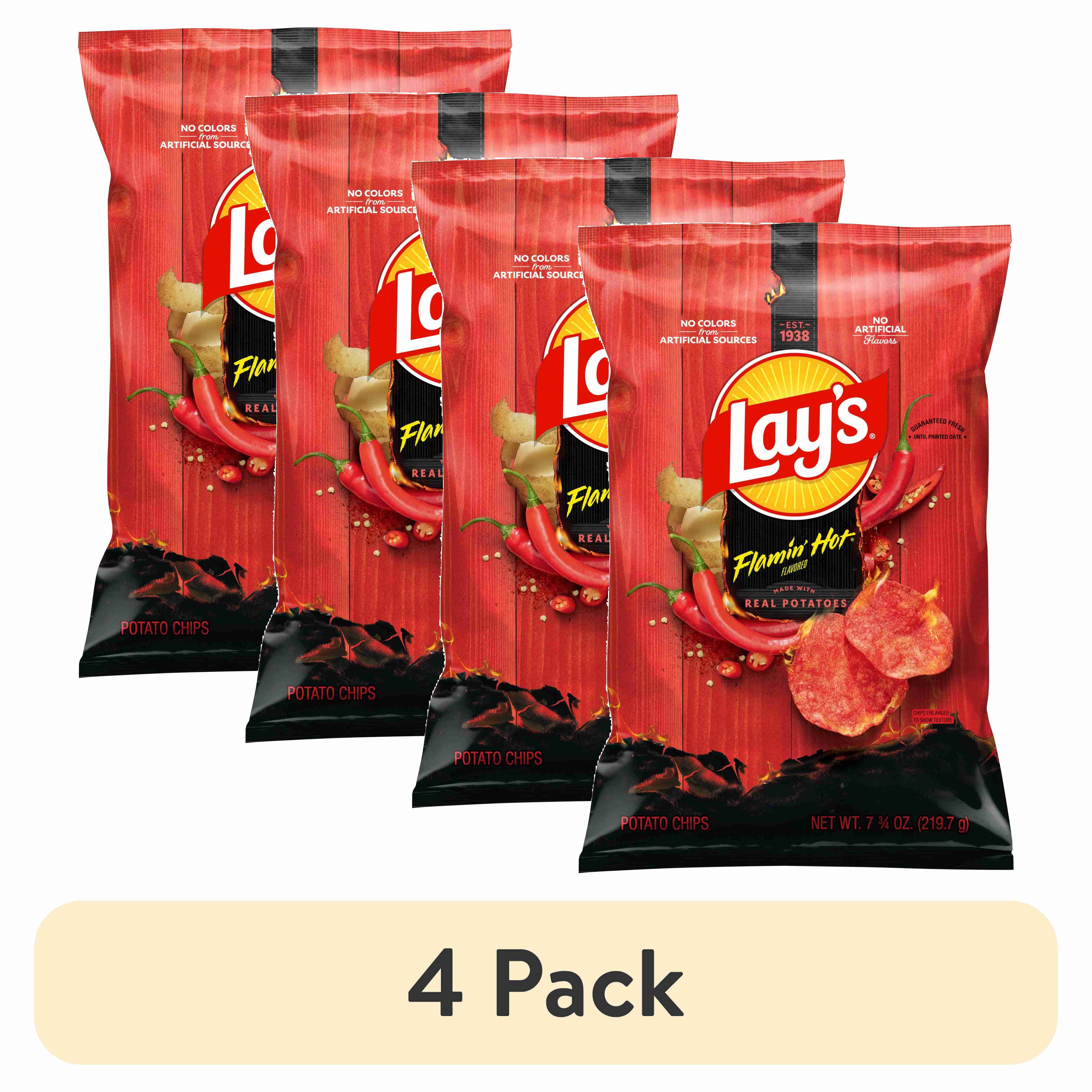(4 pack) Lay's Potato Chips Flamin' Hot Flavored, 7.75 oz. Bag