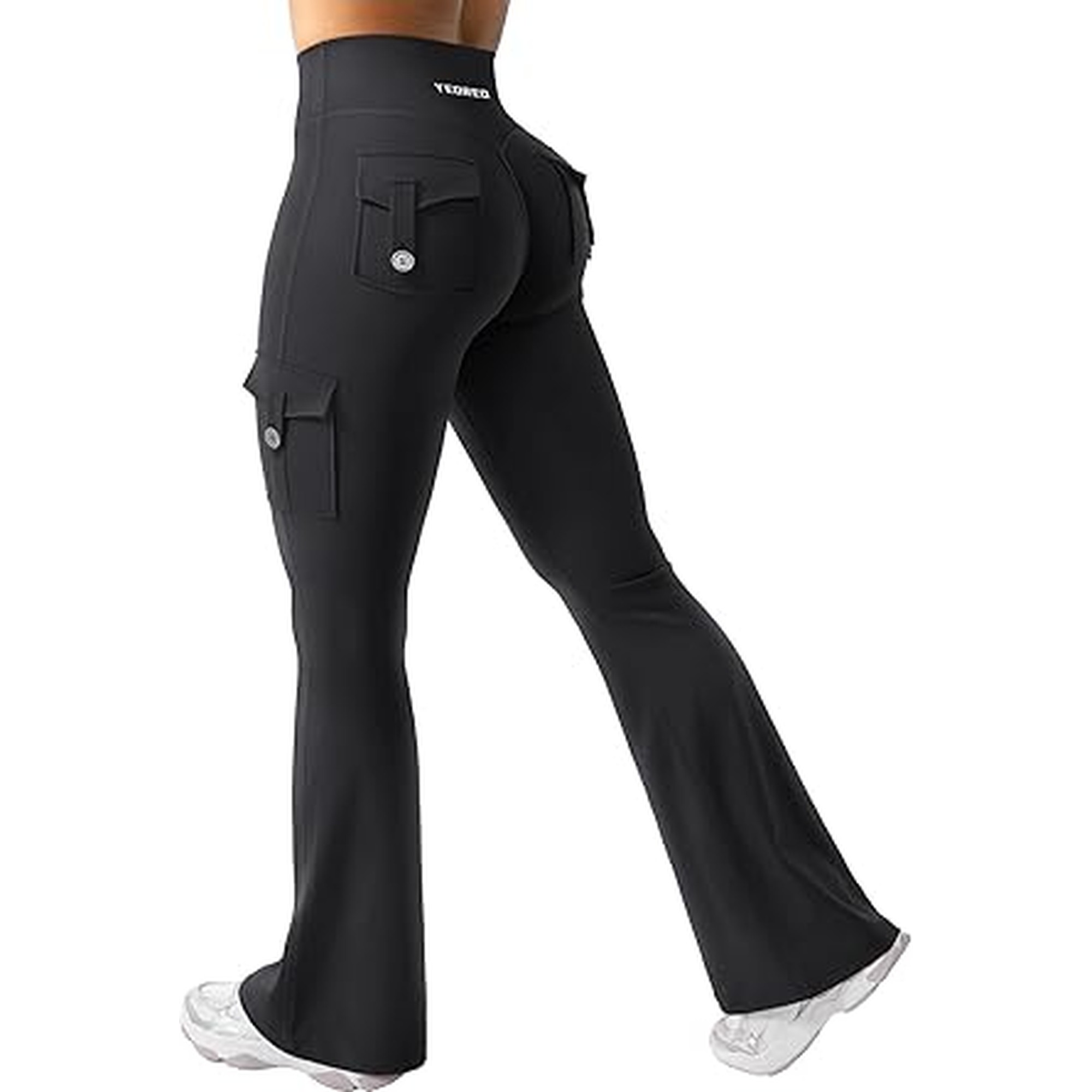 YEOREO CoreFlex Women Workout Flare Leggings with Pockets Hidden Scrunch High Waisted Cargo Gym Yoga No Front Seam Leggings
