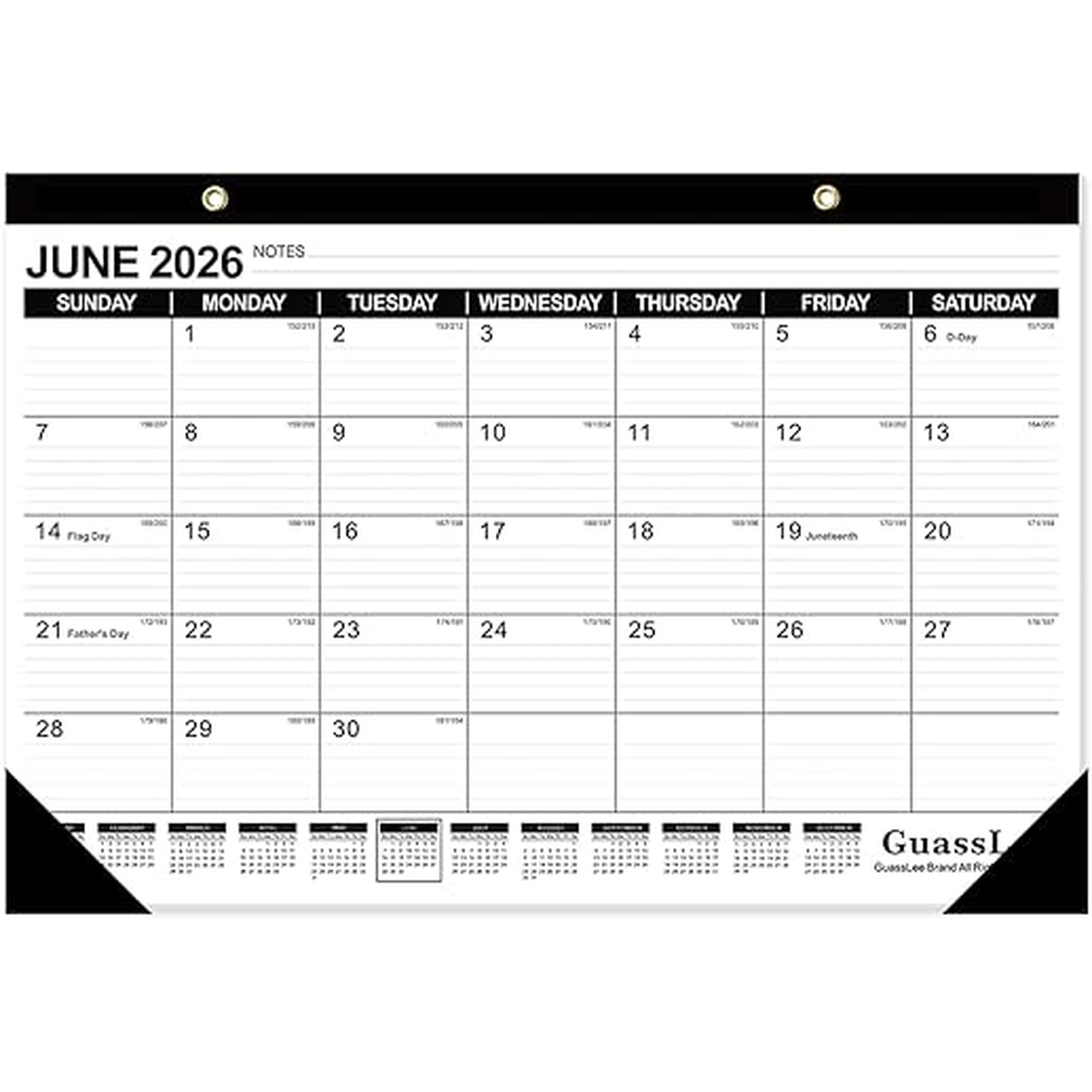 GuassLee Desk Calendar 2026-2027 - 19 Months Academic Calendar 17" Ã— 11.5" Desktop Calendar from Jun. 2026 to Dec. 2027 with Julian Date for Home School Office Desk Top Organizing