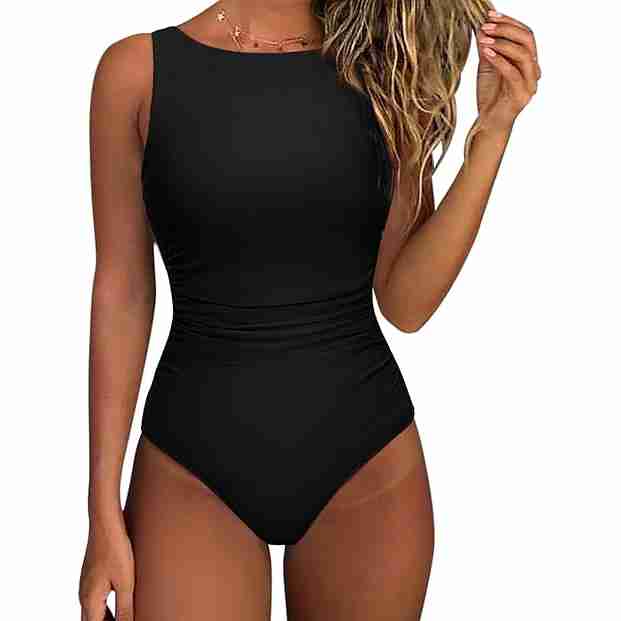 SUUKSESS Women One Piece Ruched Swimsuit Tummy Control Backless Bathing Suit