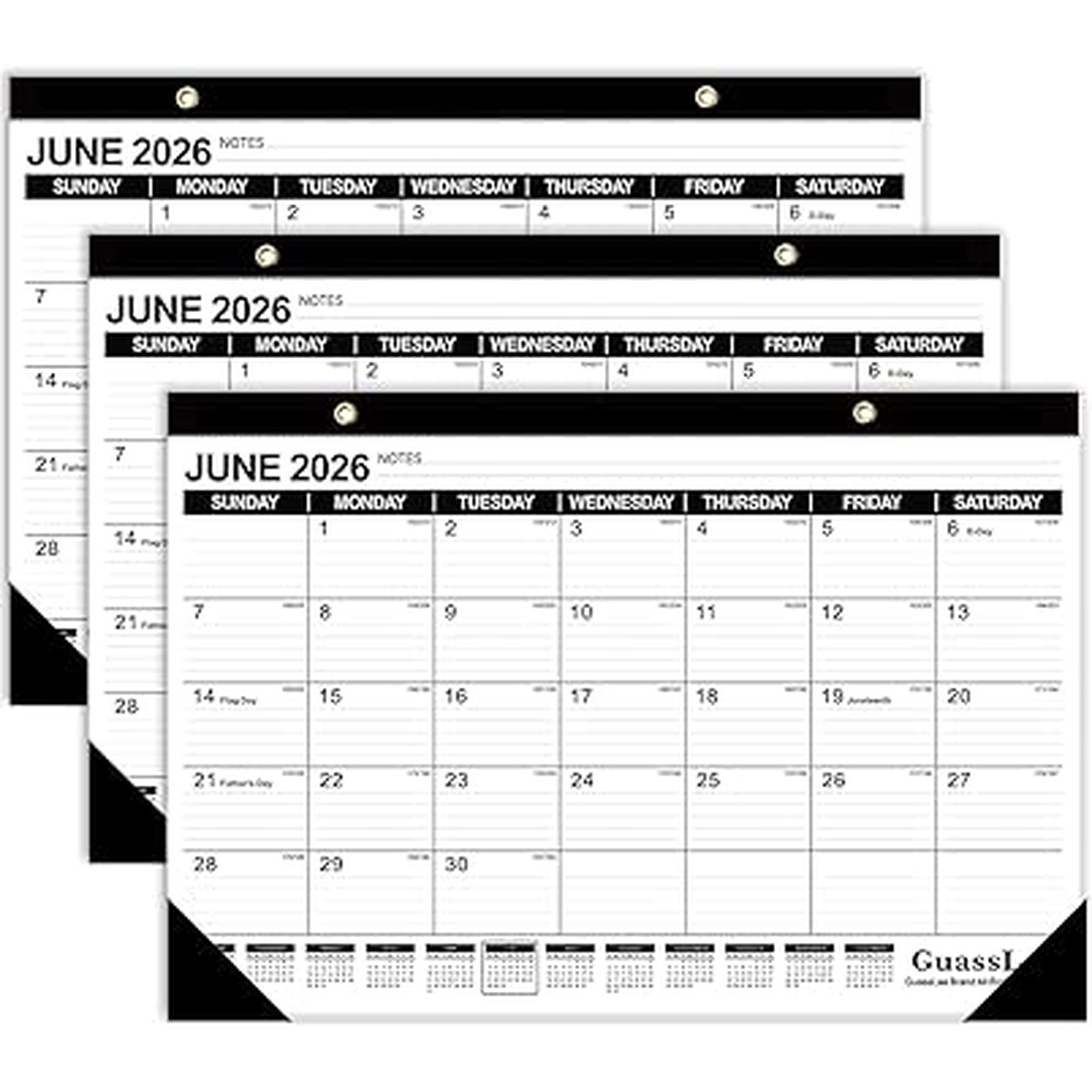 GuassLee 3 Pack Desk Calendar 2026-2027 - 19 Months Academic Calendar 17" Ã— 11.5" Desktop Calendar from Jun. 2026 to Dec. 2027 with Julian Date for Home School Office Desk Top Organizing