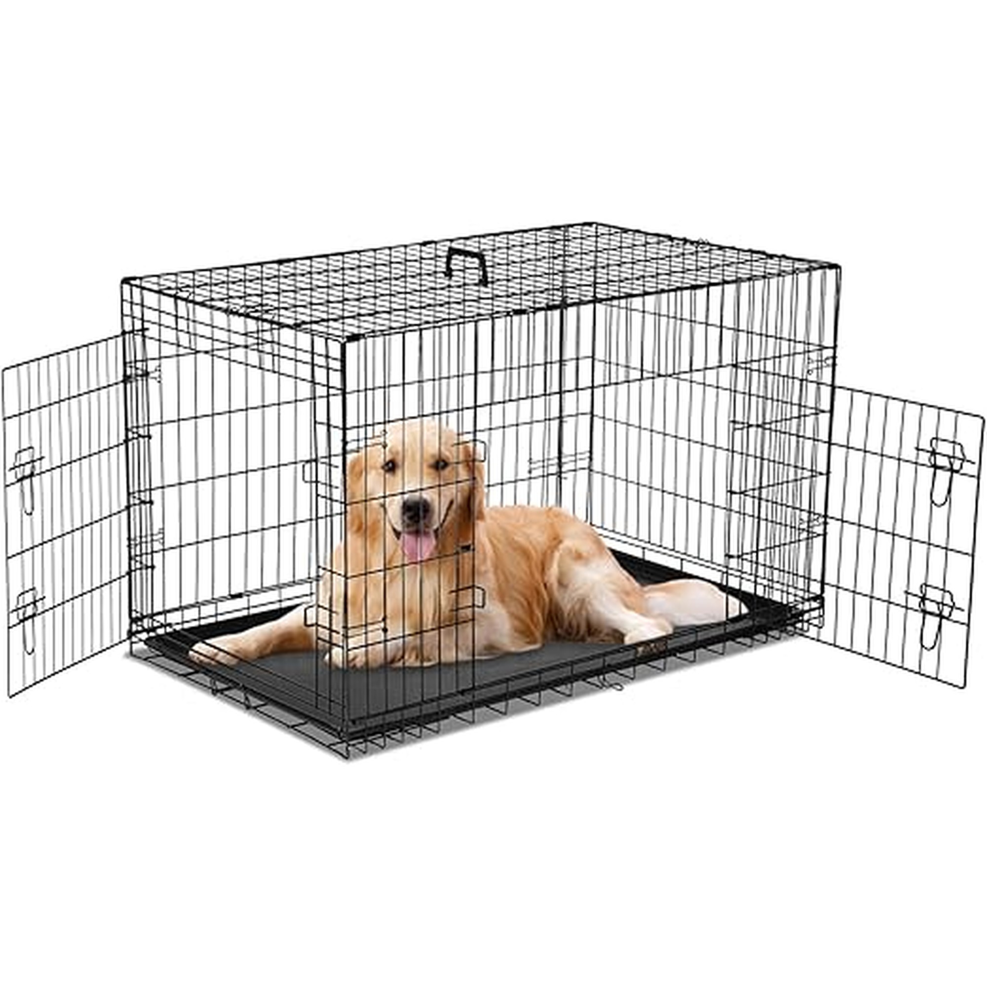 Dog Crate - 36 Inch Medium Double Door Portable Dog Cage, Metal Wire Pet Kennel with Secure Lock, Leak-Proof Pan Tray, Foldable Design for Dogs Pets Indoor Training and Outdoor Trave