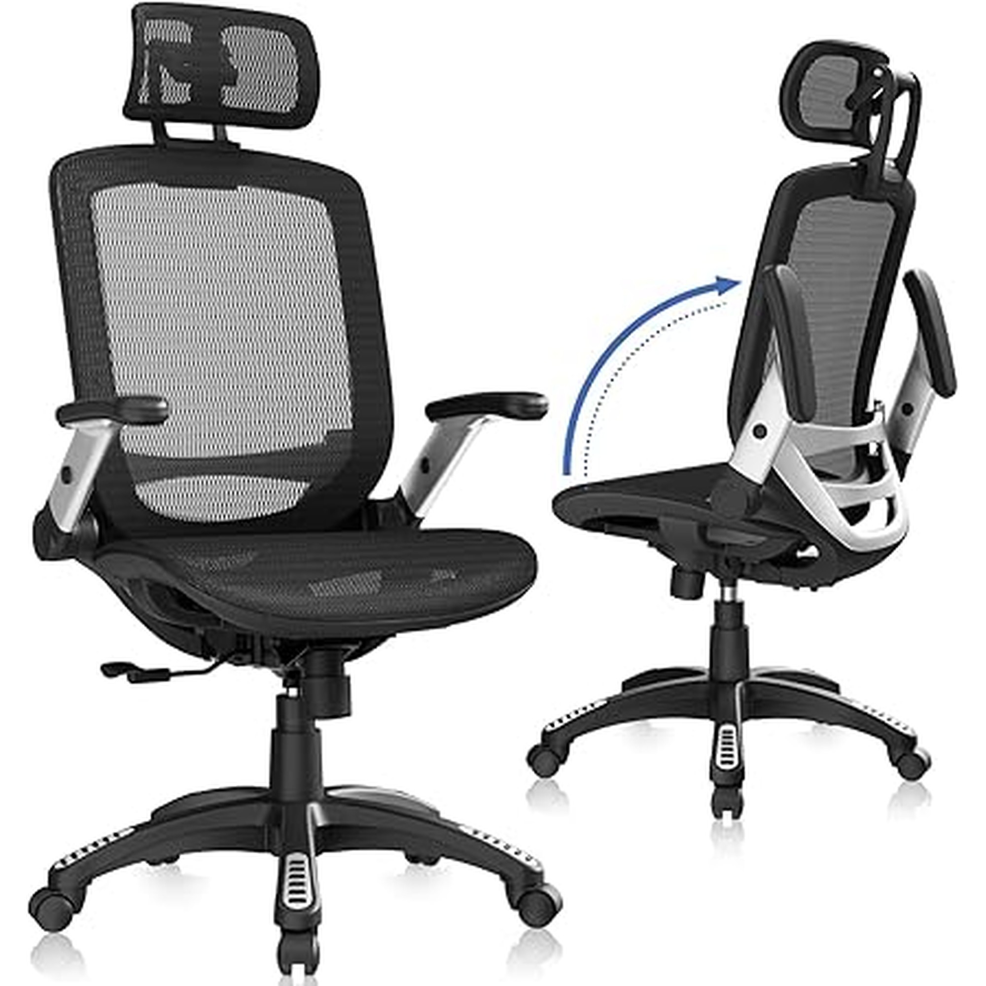 GABRYLLY Ergonomic Office Chair, High Back Home Desk Chair with Headrest, Flip-Up Arms, 90-120Â° Tilt Lock and Wide Cushion, Big and Tall Mesh Chairs for Man Woman, Black Task Chair