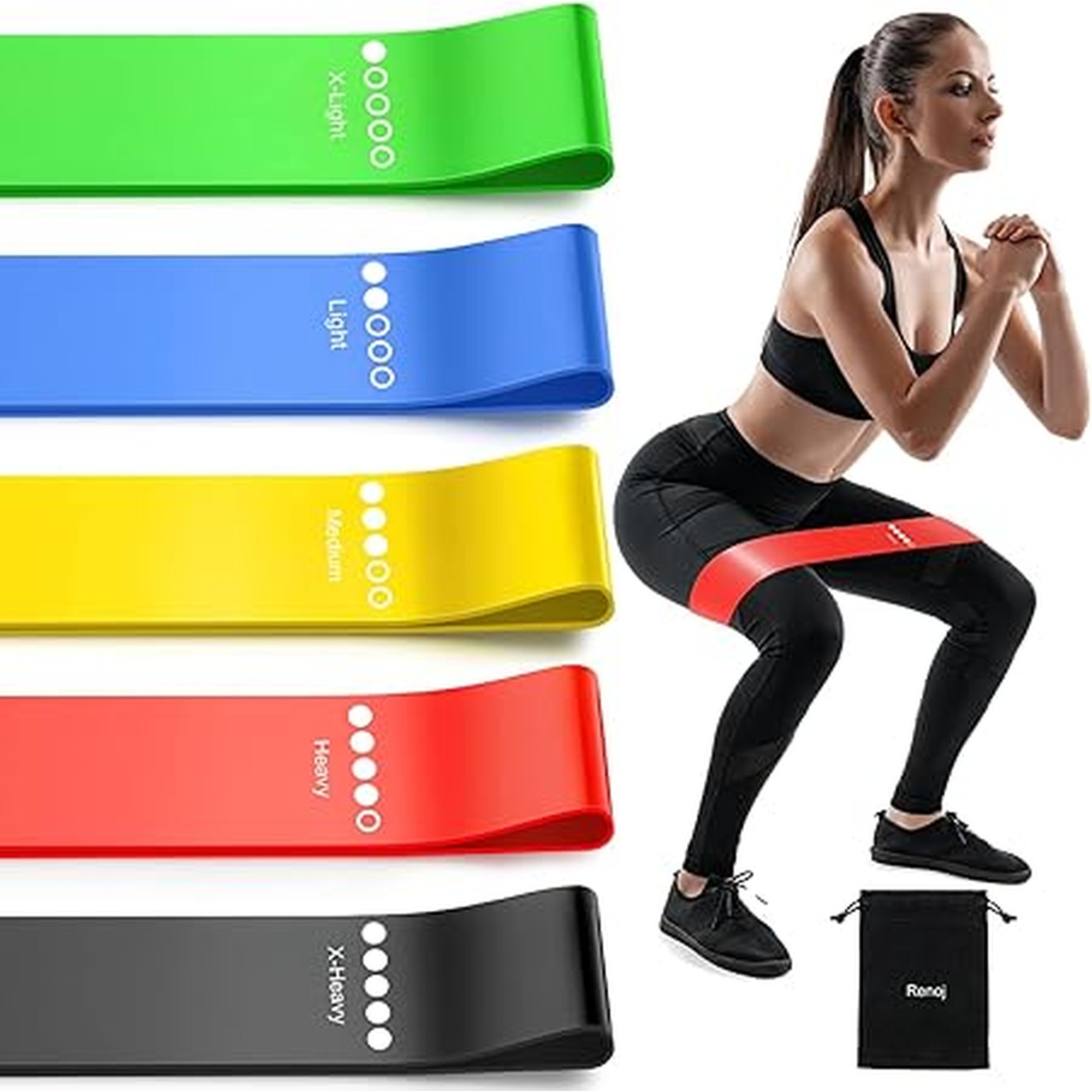 Resistance Bands for Working Out, 5-Pack Elastic Exercise Bands for Strength Training, Stretching, Workout; Home Gym Equipment for Women Men, Pilates Yoga Physical Therapy, Leg Glute Arm Exercise Kit