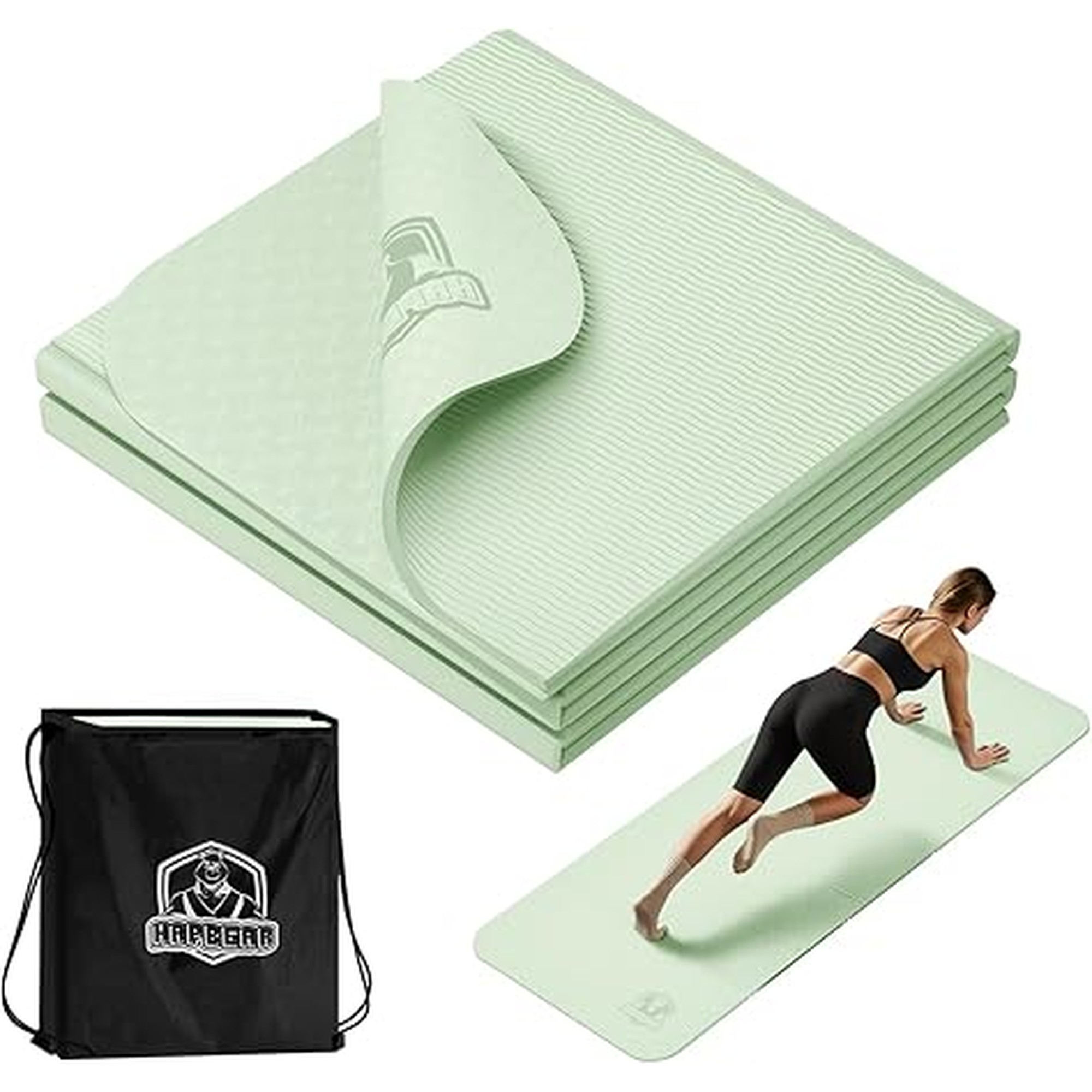 HAPBEAR Foldable Yoga Mat - 72"x24"x0.24" (6mm), Non-Slip TPE Exercise Mat for Home Workout, Yoga, Pilates,Stretching, & Travel, Durable & Eco-Friendly, Includes Carry Bag