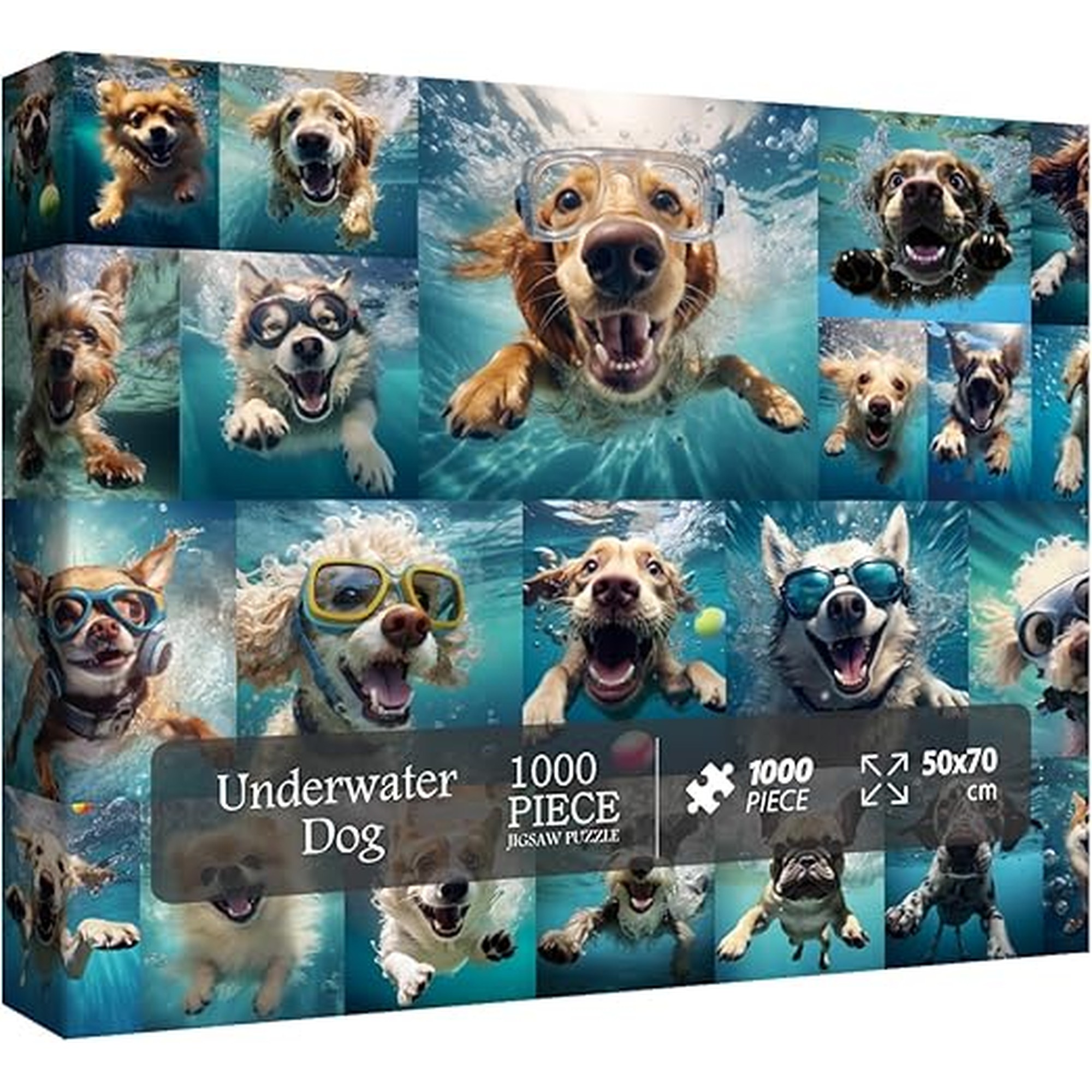 Dog Jigsaw Puzzle for Adults 1000 Piece, Funny Puppy Animal Jigsaw Puzzles, Fun Cool Silly Puzzle with Underwater Dogs