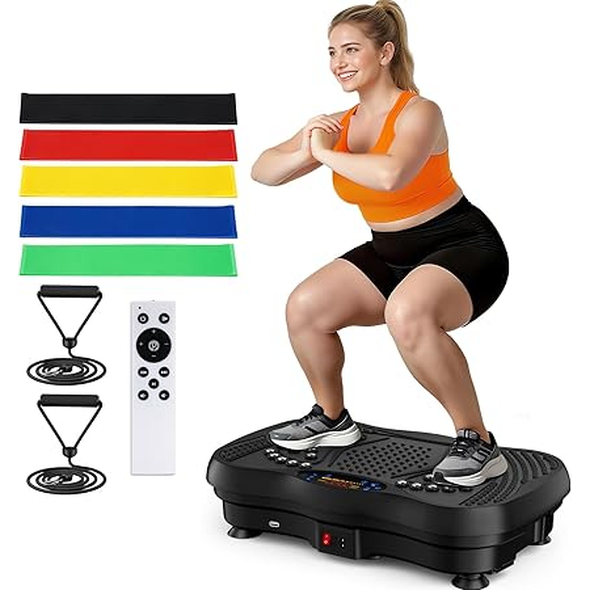 Vibration Plate Exercise Machine, 130 Levels Full Body Workout Vibrating Plate for Lymphatic Drainage Weight Loss, 450 Lbs Capacity Shake Platform with Resistance Bands Bluetooth for Women Men