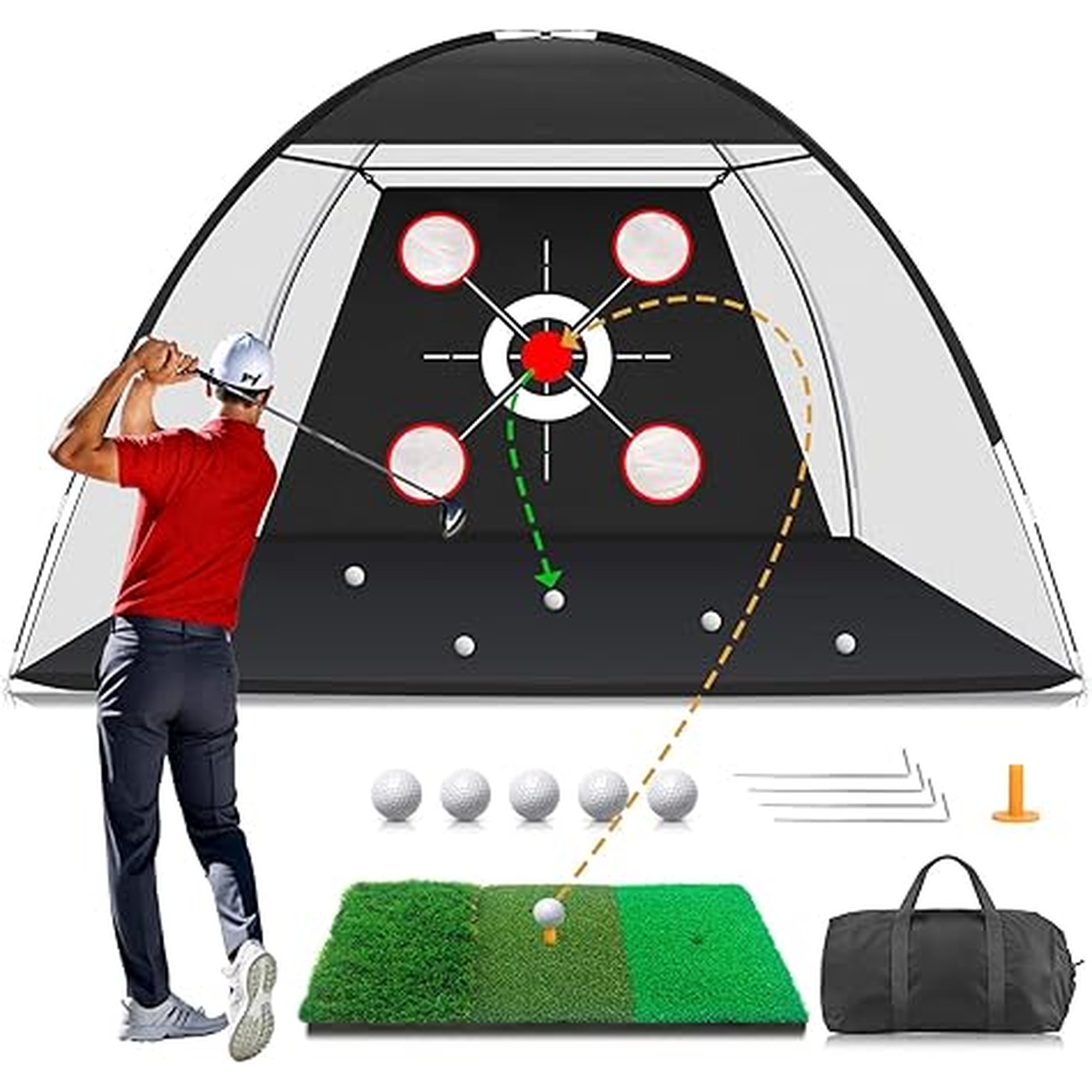 Golf Net with Practice Mat,Golf Hitting Aid Nets 10x7FT for Backyard Driving Chipping Training Swing,Gifts for Men Dad Him and Golfer