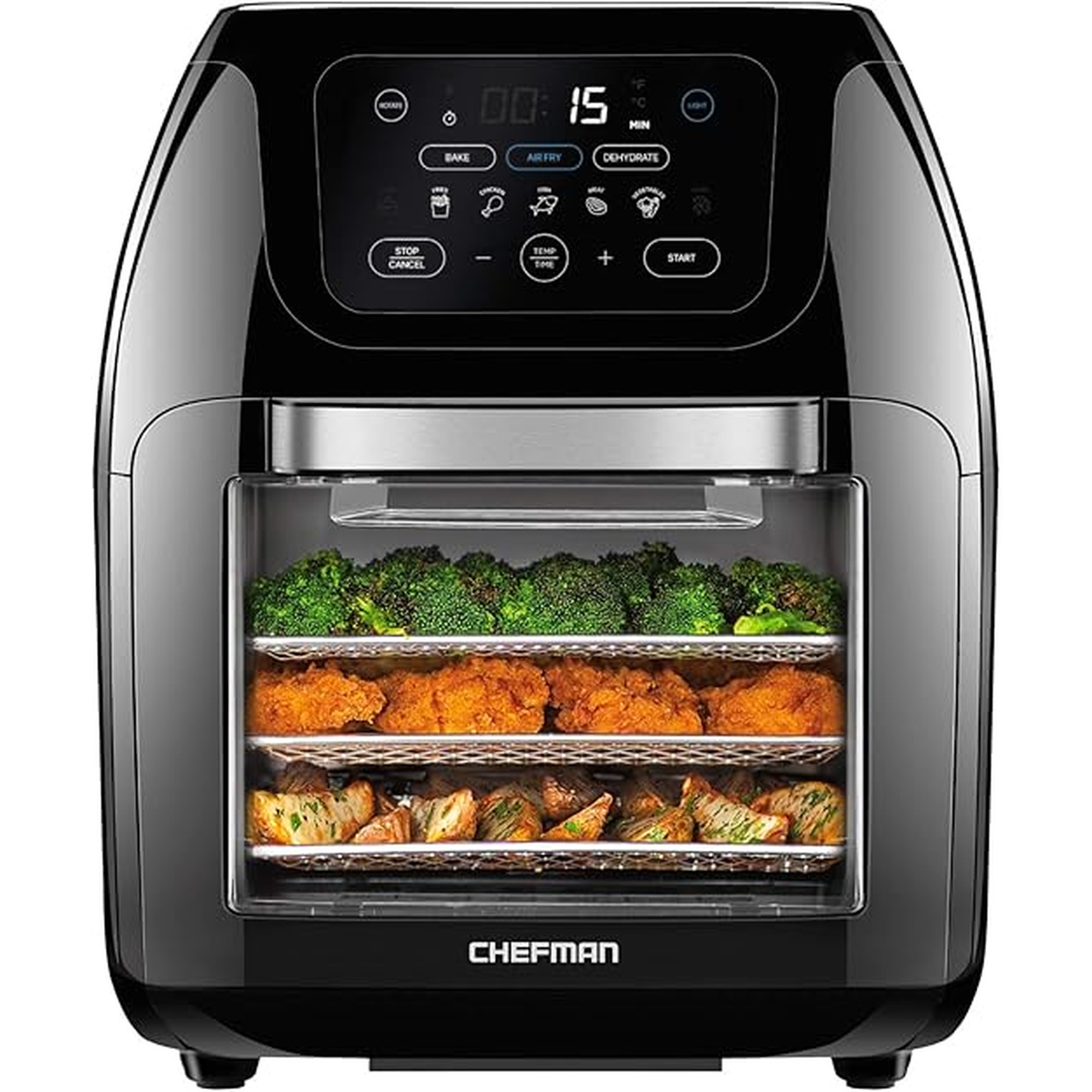 CHEFMAN Multifunctional Digital Air Fryer+ Rotisserie, Dehydrator, Convection Oven, 17 Touch Screen Presets Fry, Roast, Dehydrate, Bake, XL 10L Family Size, Auto Shutoff, Large Easy-View Window, Black