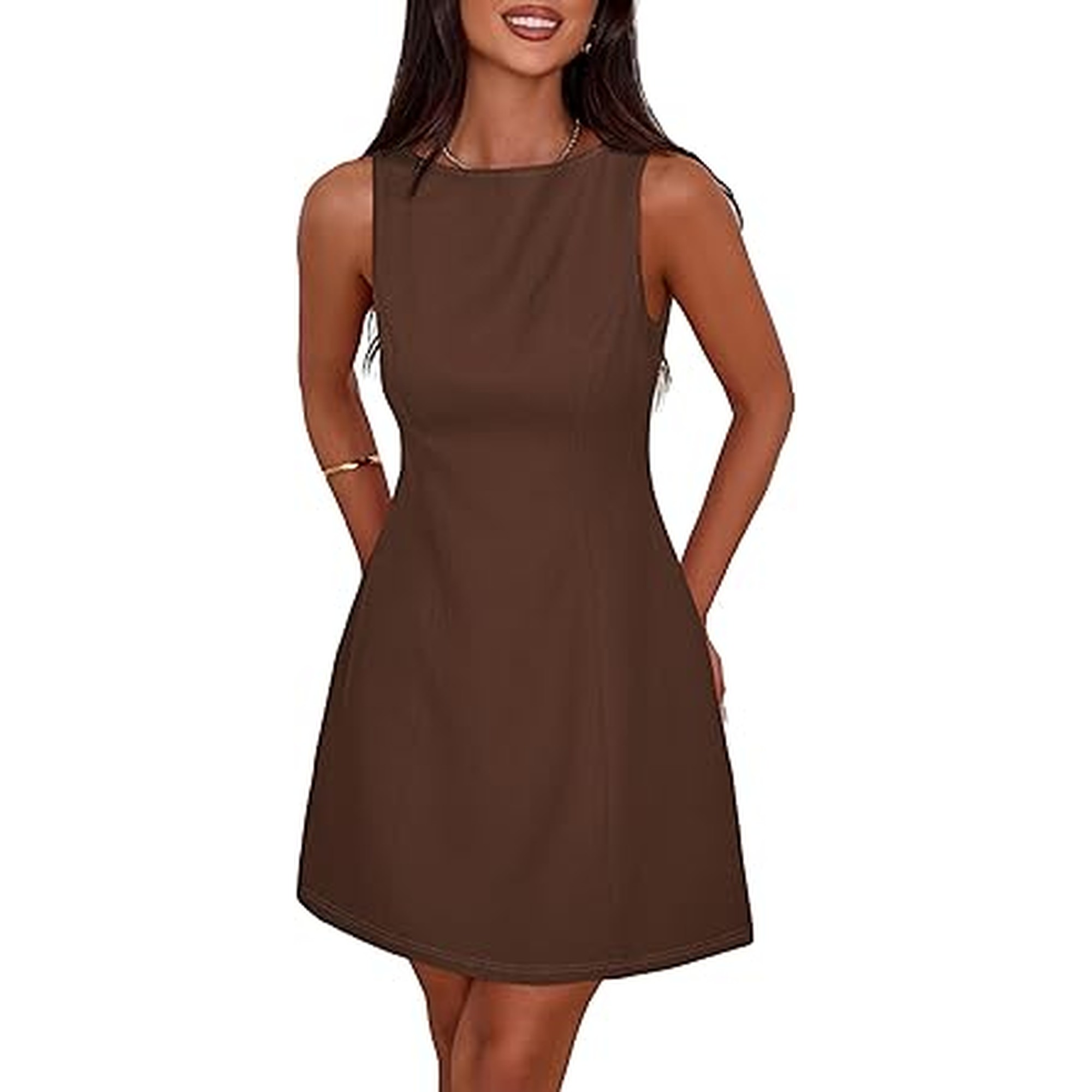 PRETTYGARDEN Womens Formal Short Dresses 2026 Summer Sleeveless Boat Neck A Line Elegant Mini Cocktail Party Dress