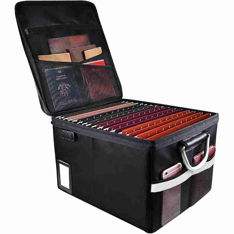 Fireproof Document File Organizer Box, Fireproof Safe Box with Lock, Portable Office Storage Cabinet for Hanging Letter/Legal Folder 16.1 x 12.9 x 11in