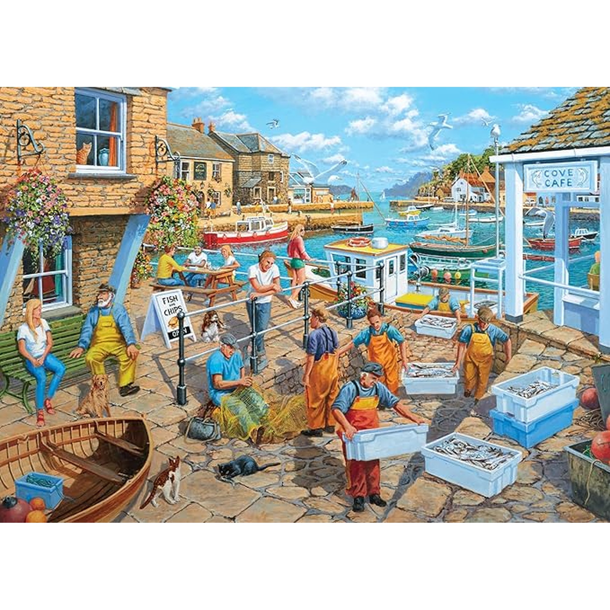 Ravensburger - Fisherman's Life - 1000 Piece Jigsaw Puzzle - Stunning, Vivid Colors - Inspired Fishing Pier Scene - Fish, Water, Boats - Puzzles for Adults