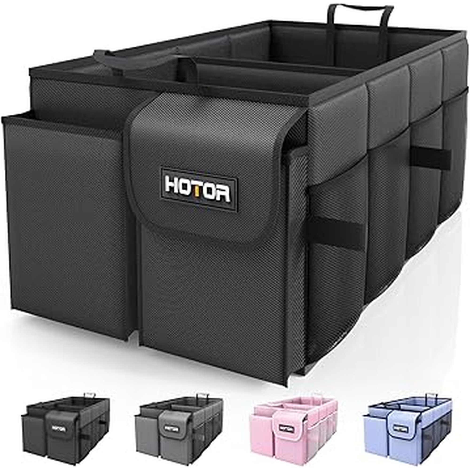 HOTOR Trunk Organizer - Car Organizer, Foldable Trunk organizer for SUVs & Sedans, Sturdy Car Organization for Car Accessories, Tools, Sundries, Black, 2 Compartments, 21.3"Ã—12.6"Ã—10.6"