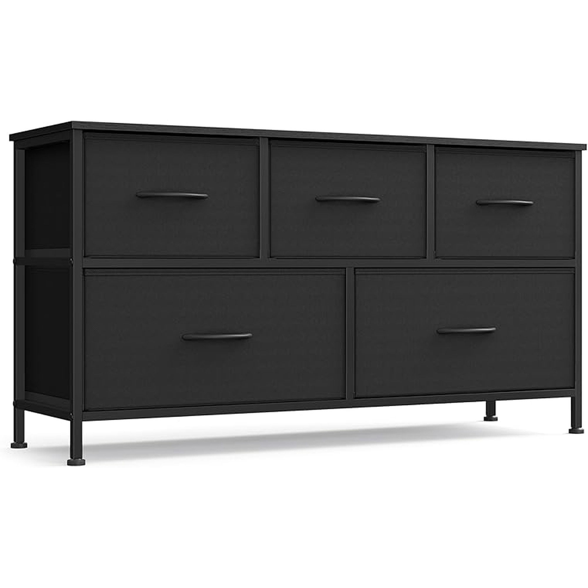 SONGMICS Dresser for Bedroom, Chest of Drawers, Steel, MDF, 5 Non-Woven Fabric Drawers, Storage Organizer Unit, Closet, Entryway, Ink Black and Ebony Black ULGS322B01S