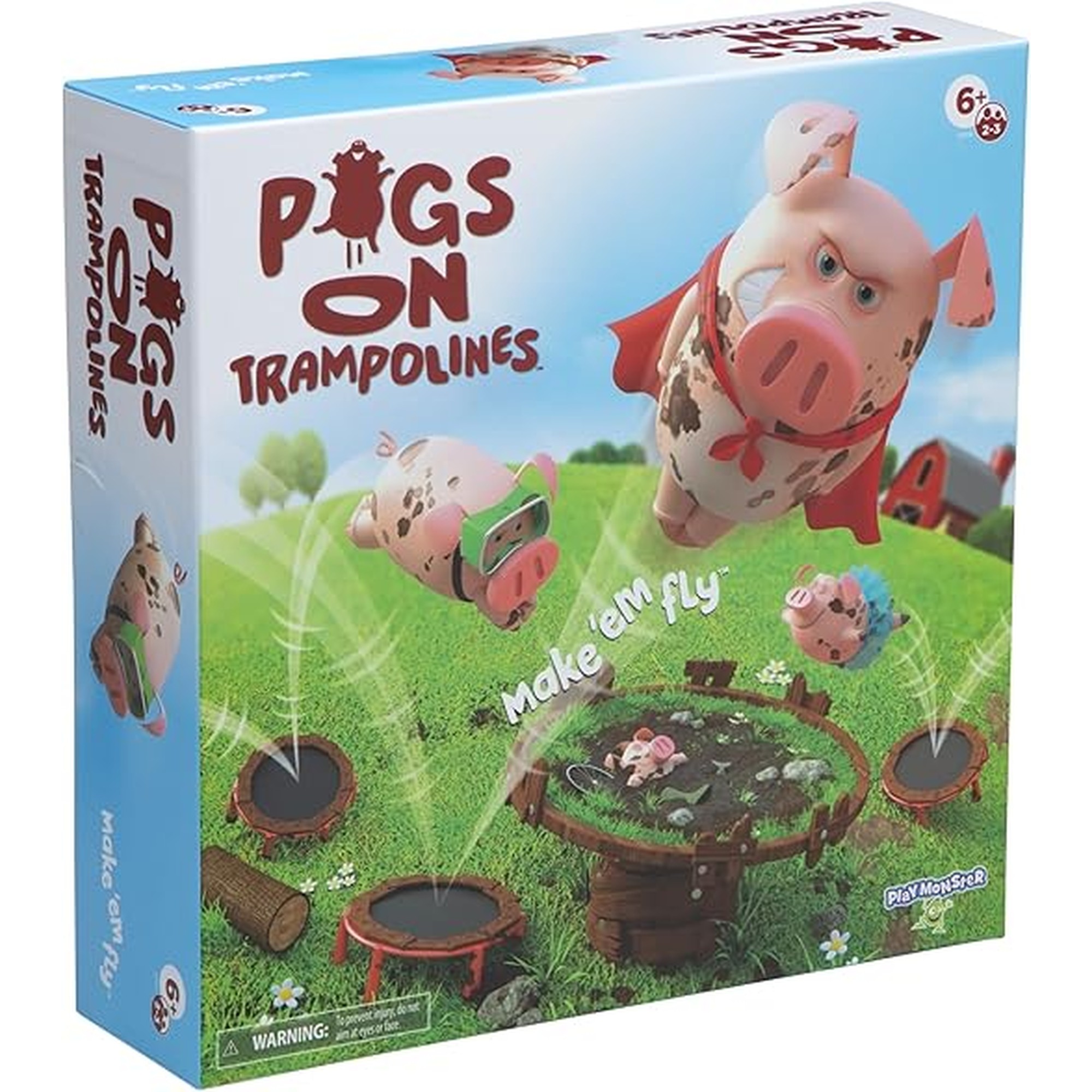 Pigs on Trampolines Board Games â€“ Family Game, Kids Games, Multi-Player, Board Games for Family Night, Preschool Toys, The Muddiest Pig Wins The Game, Hand-Eye-Coordination Game, Ages 6+