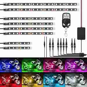 Nilight 8PCS Motorcycle RGB Led Light Kit Waterproof Multi-Color Atmosphere Lights Lamp with 4Key RF Wireless Remote for Harley Davidson Honda Kawasaki Suzuki, 2 Years Warranty (TL-42)