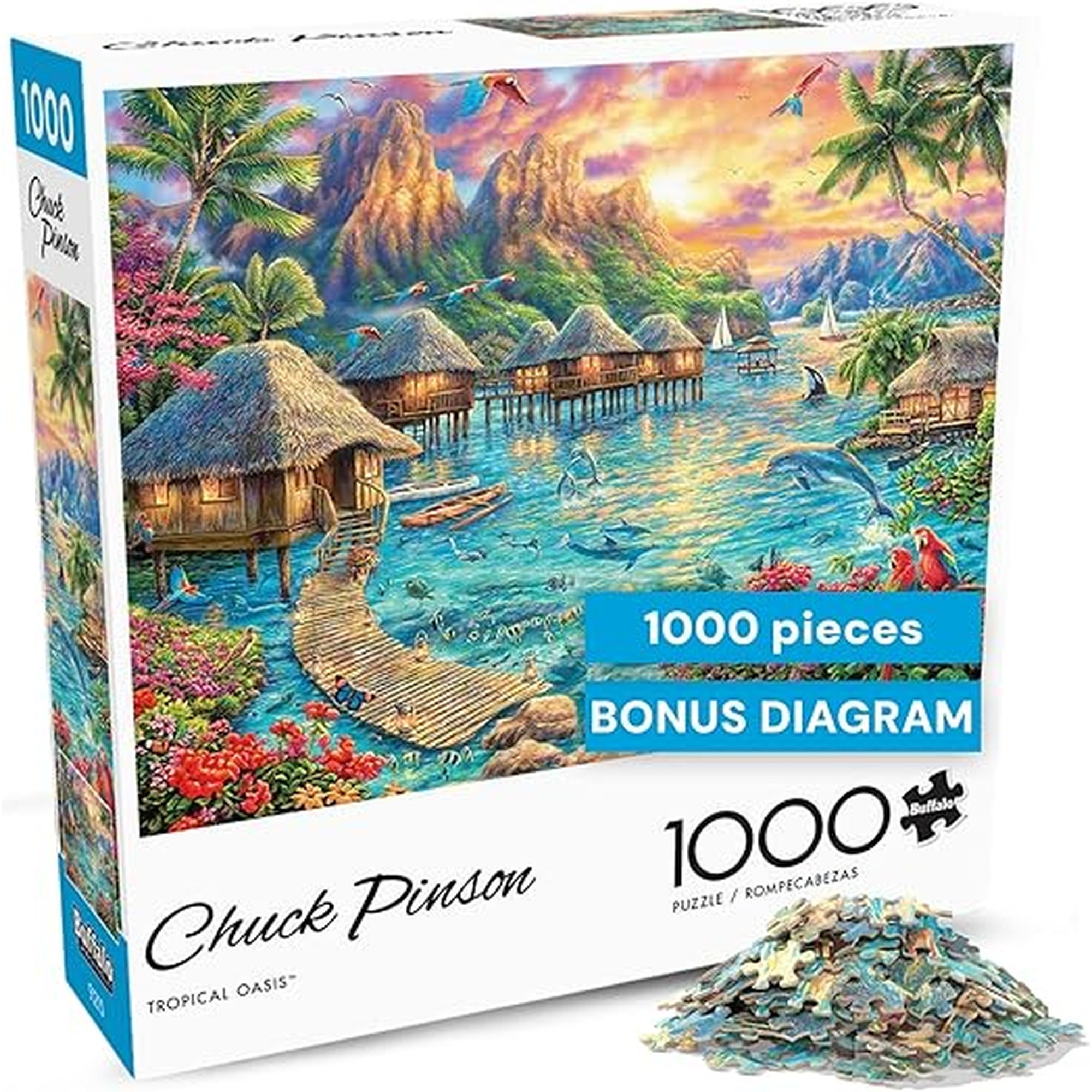 Buffalo Games - Puzzles for Adults 1000 Pieces Chuck Pinson Tropical Oasis 1000 Piece Jigsaw Puzzle, Made in USA, Full-Color Poster, Recycled Premium Board