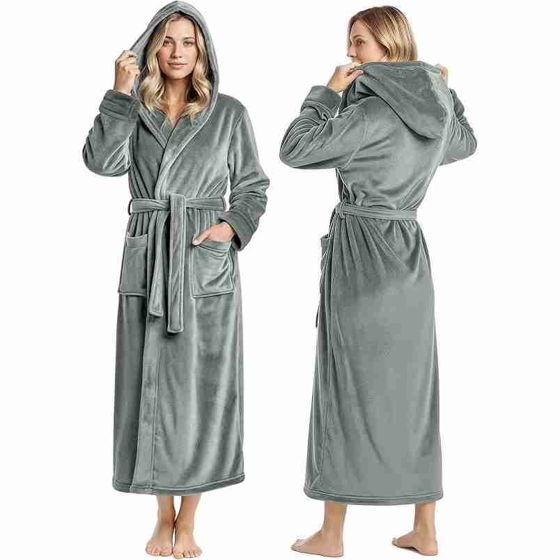 NY Threads Women's Fleece Hooded Bathrobe Plush Long Spa Robe, Medium