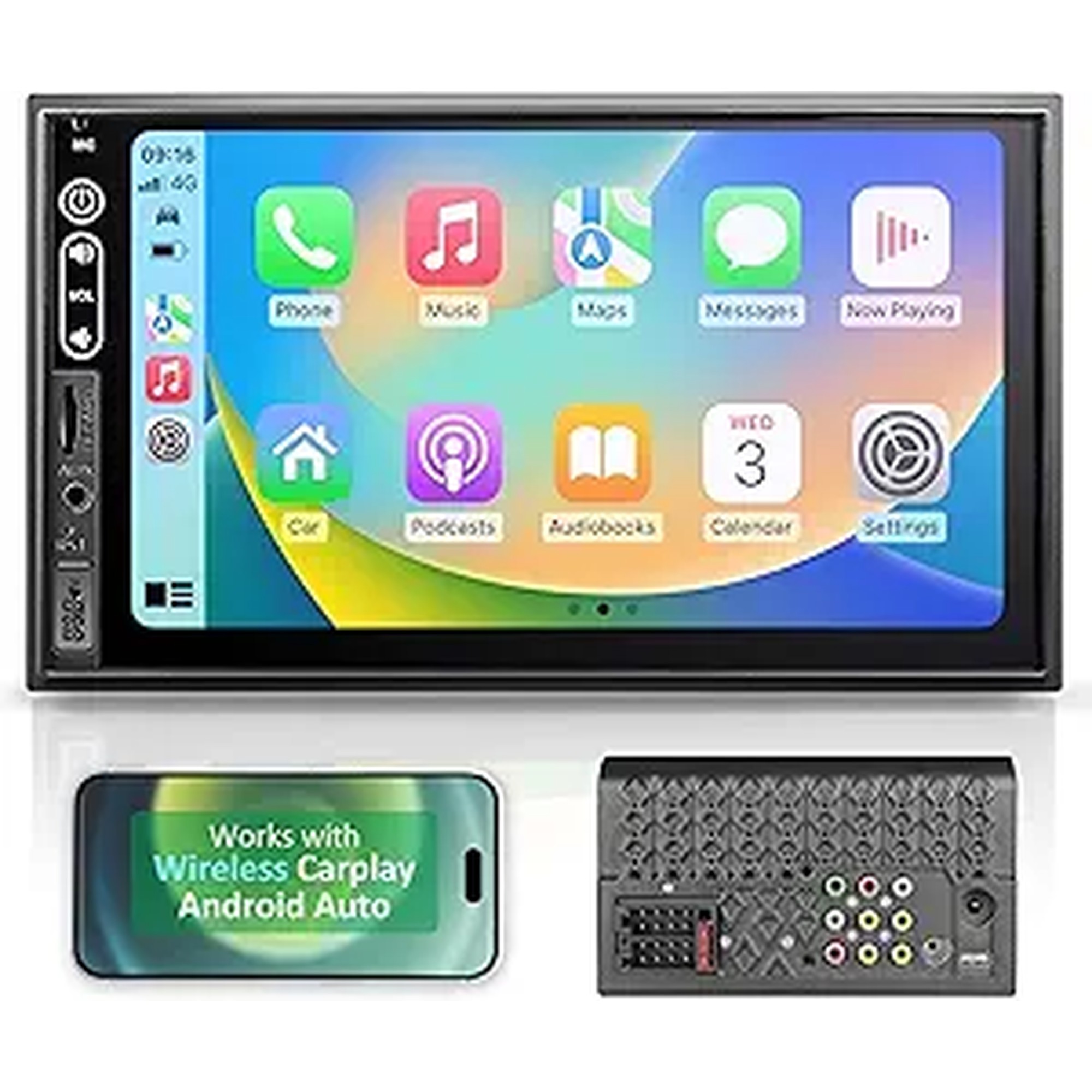 Double Din Car Stereo Compatible with Wireless Apple Carplay, Android Auto - 7" Touch Screen Car Audio Receiver with Bluetooth, AUX, FM Car Radio