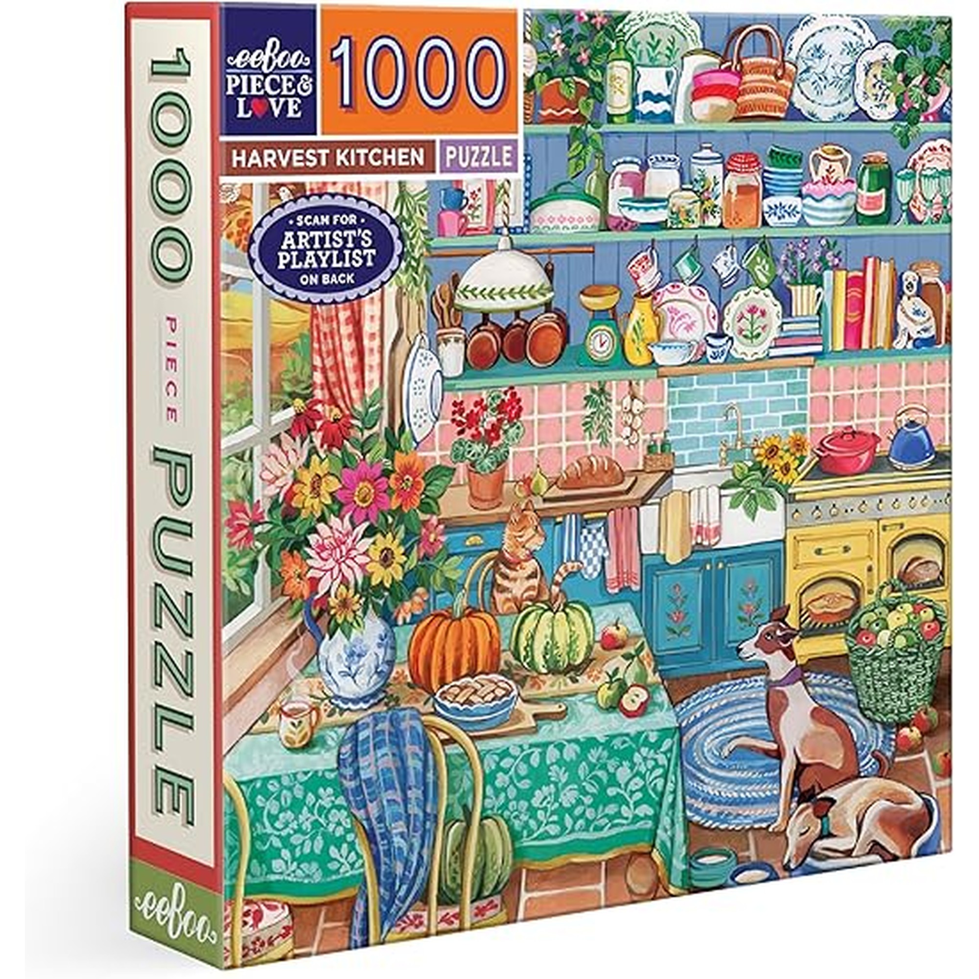 eeBoo 1000 Piece Puzzle - Harvest Kitchen Jigsaw Puzzle for Adults, Square 23" x 23" Made with Recycled Board & Vegetable-Based Ink