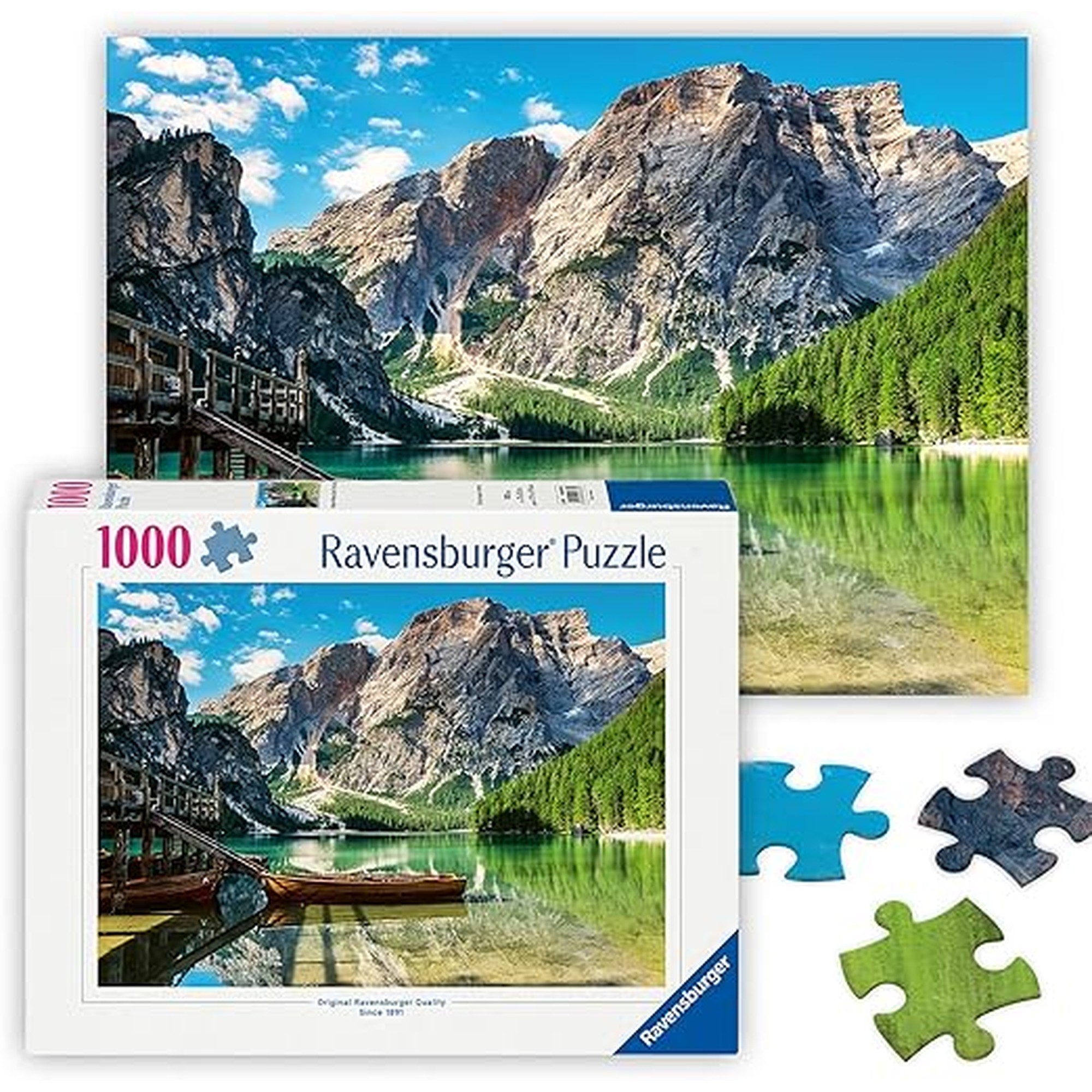 Ravensburger - Pragser Wildsee, Italy - 1000 Piece Jigsaw Puzzle - Stunning, Peaceful Lake with Rustic Boats - Majestic Mountains & Lush Forest - Ideal Gift - Frameable Art - Puzzles for Adults