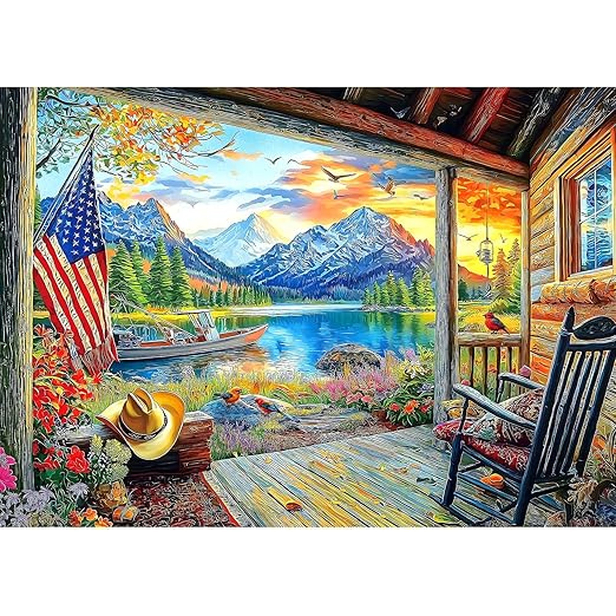 Lake Village 1000 Piece Jigsaw Puzzle for Adults Sunset Nature Scene Colorful Landscape Puzzle Challenging Family Puzzle Perfect for Game Nights (27.5"X19.6")
