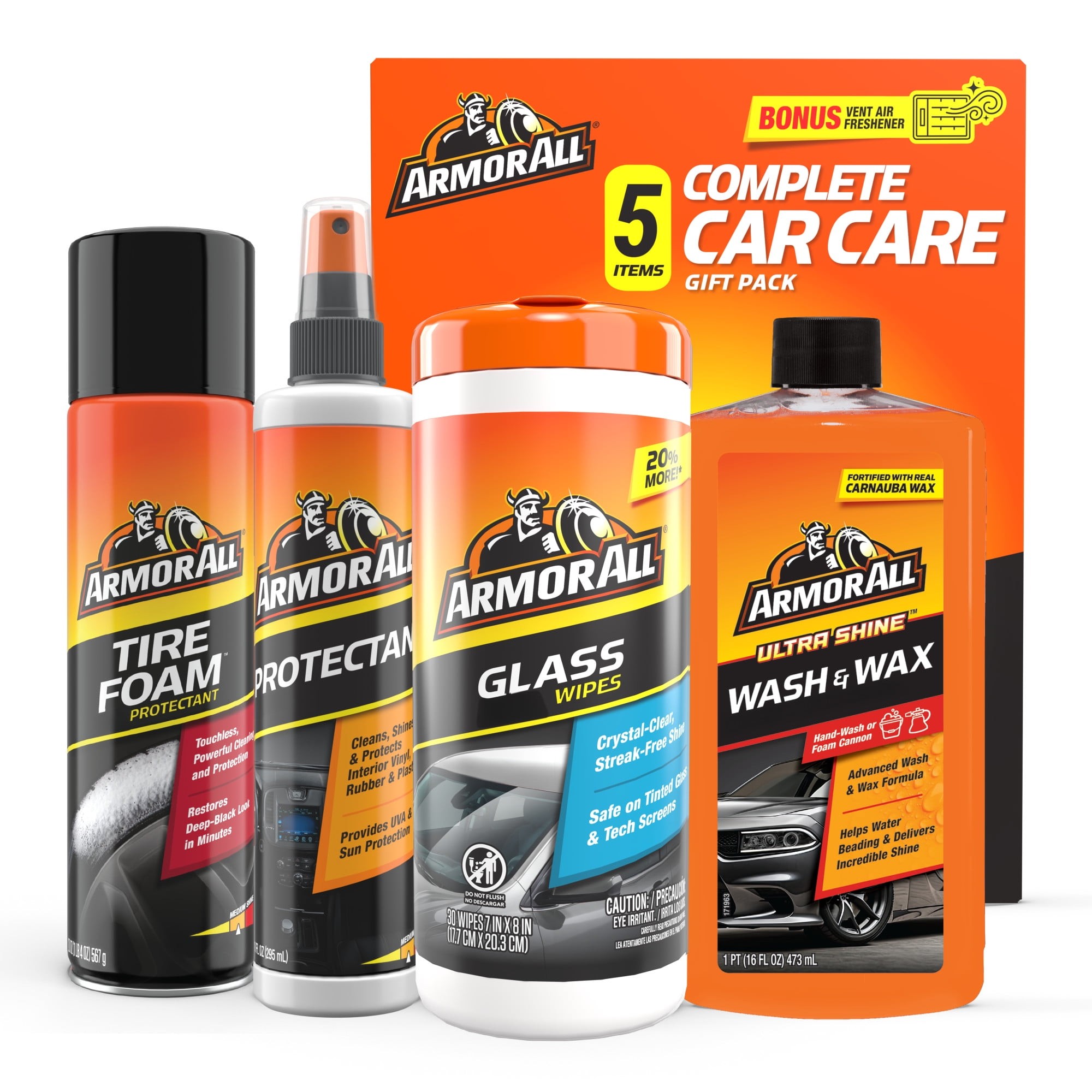 Armor All Complete Car Cleaning Care Kit for Car Detailing plus Bonus Air Freshener, 5 Piece Set