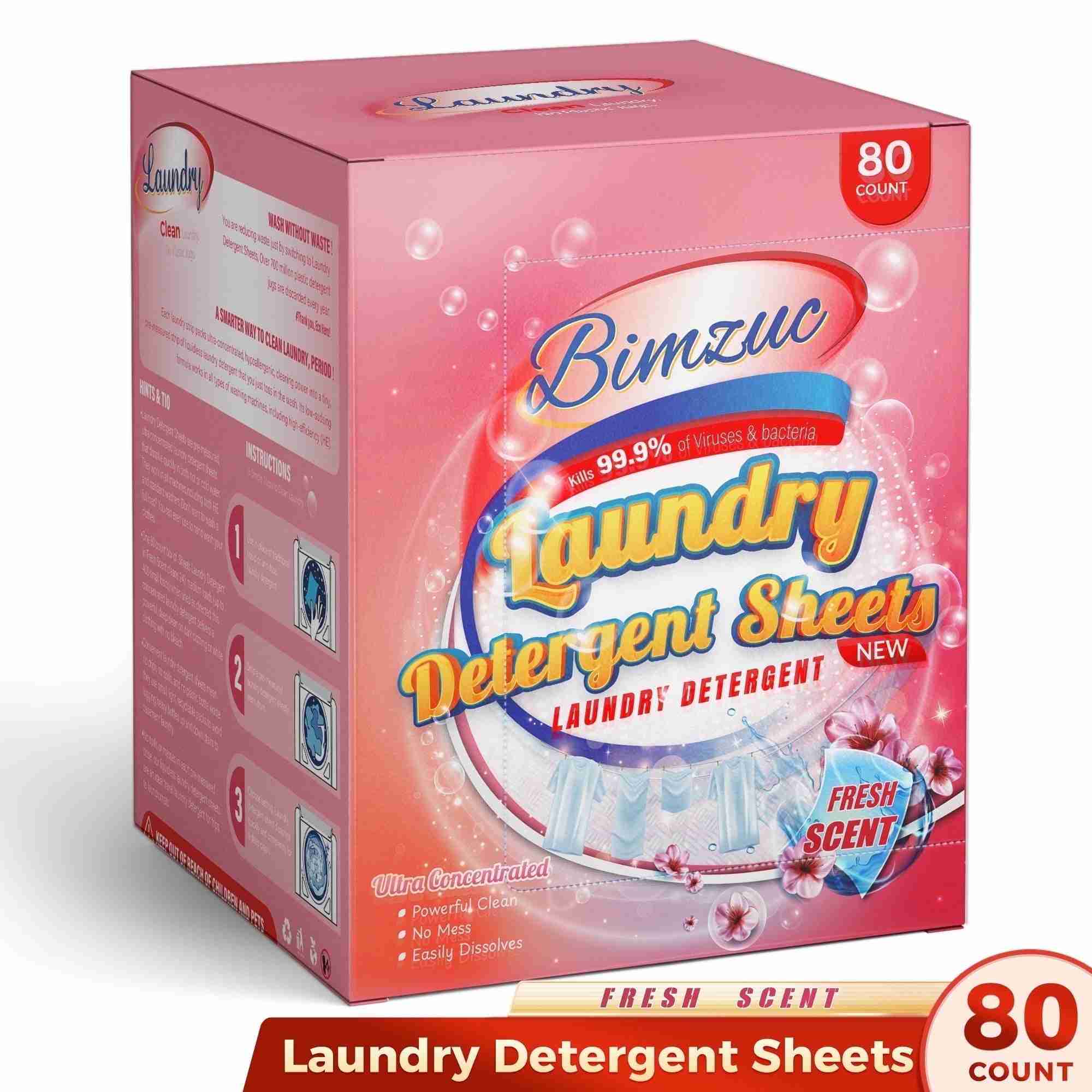 BIMZUC 80 Laundry Sheets, Laundry Detergent Sheets up to 160 Loads- Fresh Scent