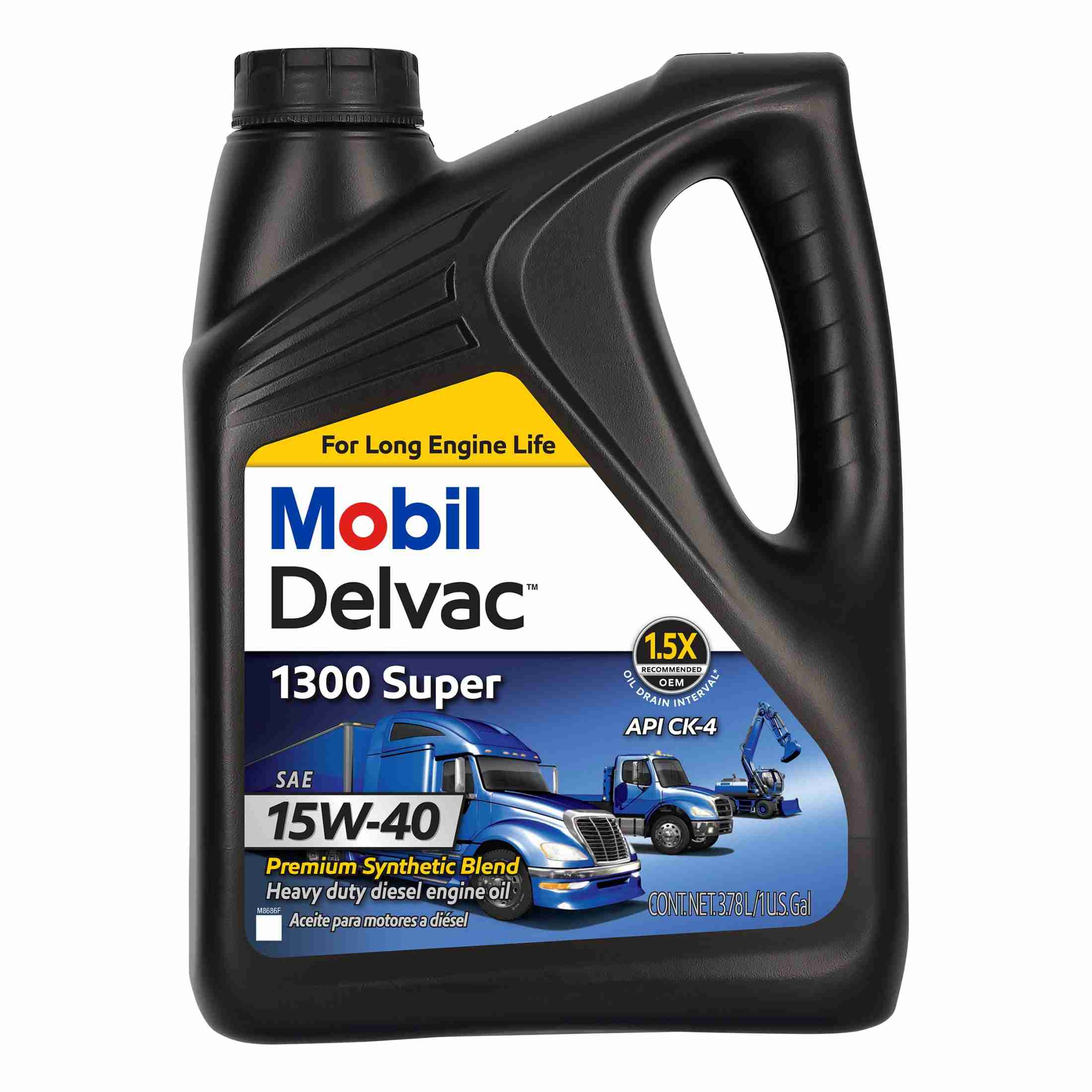 Mobil Delvac 1300 Super Heavy Duty Premium Synthetic Blend Diesel Engine Oil 15W-40, 1 Gallon