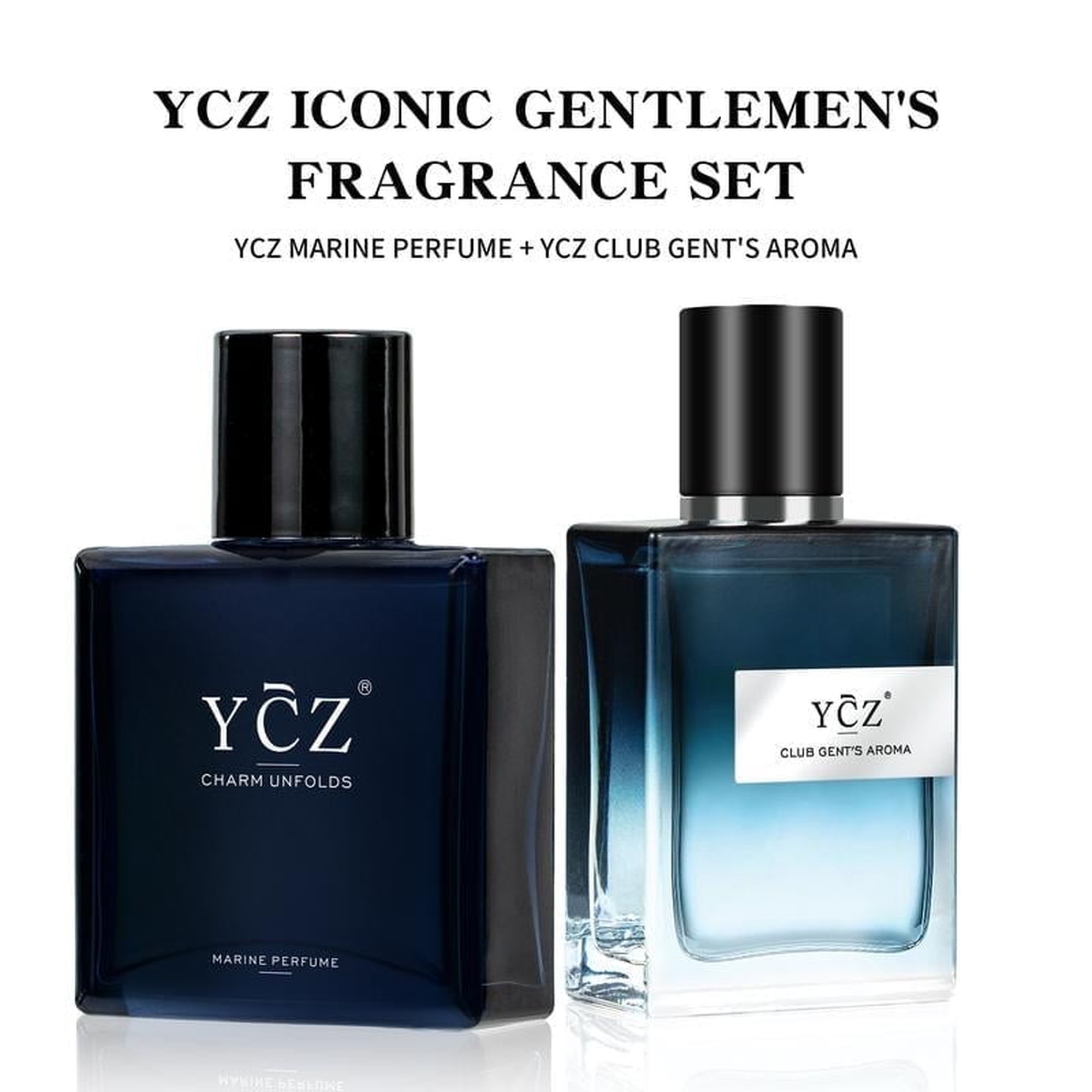 YCZ Men's Cologne Gift Set, 2-Pack Eau de Parfum (Marine & Wood Scent), Long Lasting Fragrance Duo, 1.7oz Each